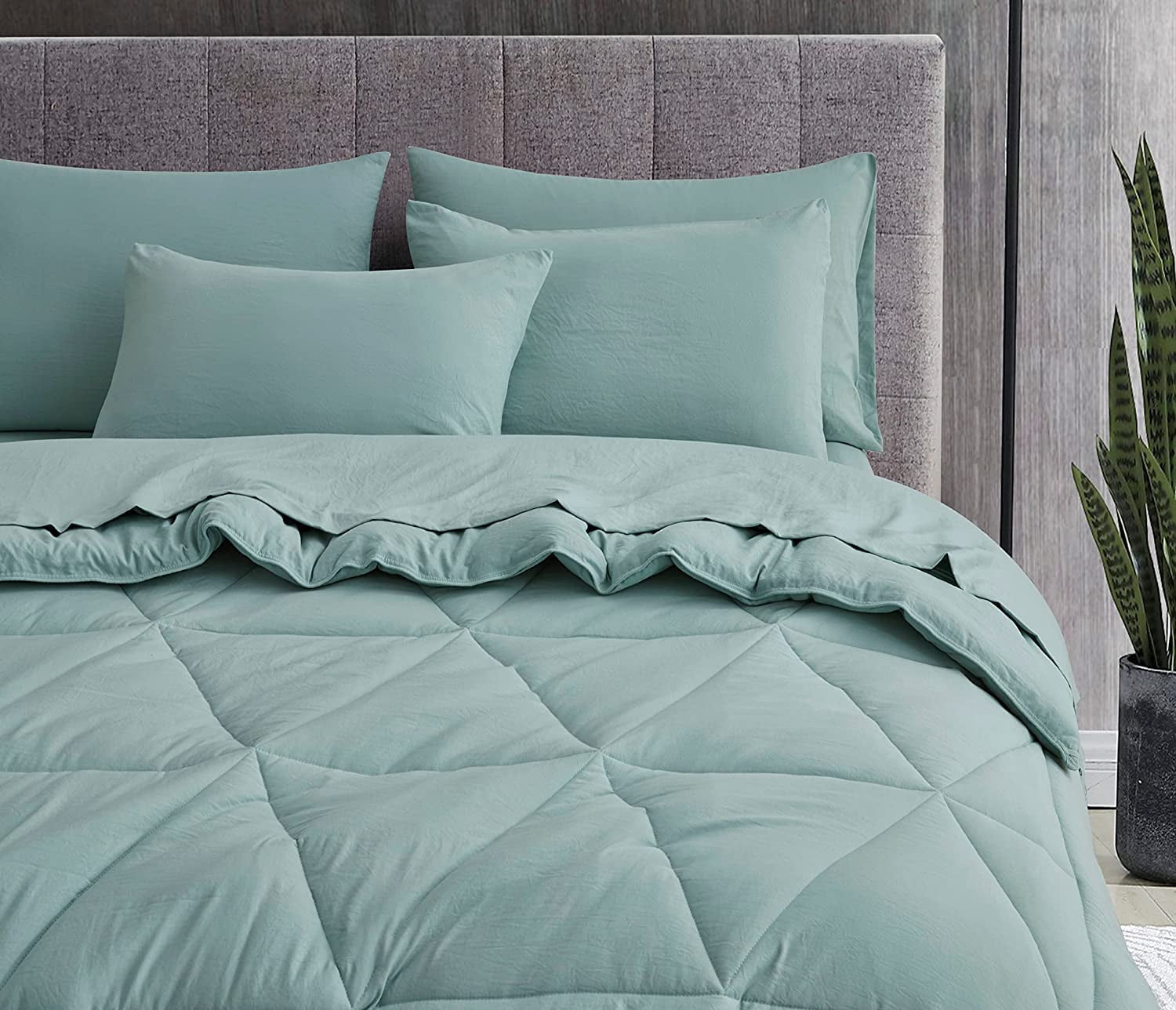 Chezmoi Collection Jasper Set Letto King Size 7 Pezzi | Biancheria Microfibra Con Motivo Triangoli - 4
