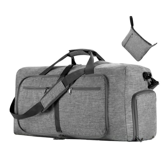 JeashCHAT Large Travel Duffel Bag for Men Women, Foldable Duffle Bag with Shoes Compartment, Travel Bag, Overnight Bag Carry On Tote Bag for Travel Camping, Tear Resistant, Gray