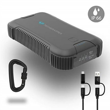 Techsmarter 30000mah Rugged & Waterproof 45W Power Delivery USB-C Port Power Bank. Heavy Duty, Camping, Hiking, Portable Phone Charger with Flashlight. Compatible with iPhone, Samsung, iPad, MacBook…