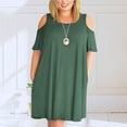 thumbnail image 2 of Yuyuzo Robes pour Femmes Grande Taille Épaules Dénudées Manches Courtes Col Rond Mini Robe T-Shirt Décontractée avec Poches, 2 of 5