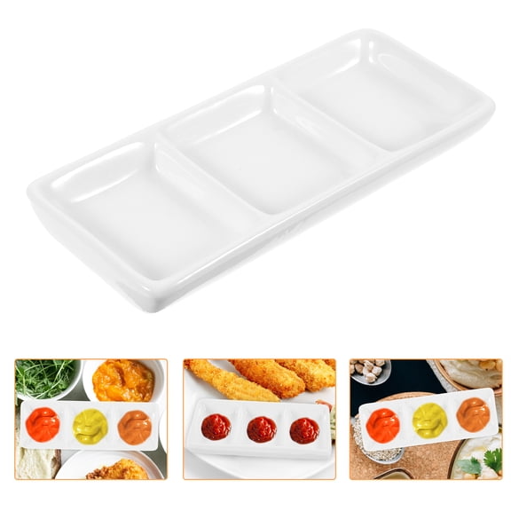White Ceramic 3-Compartment Serving Tray for Appetizers, Dips, and Sauces, Ideal for Entertaining, 6-Inch