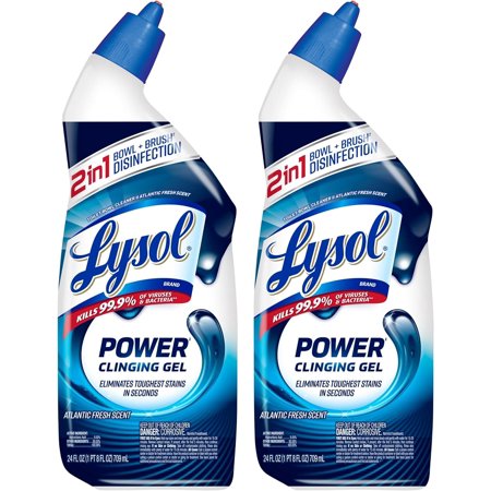 Lysol Power Toilet Bowl Cleaner Gel, For Cleaning and Disinfecting, Stain Removal, 24 Fl oz (2-pack),Packaging may vary