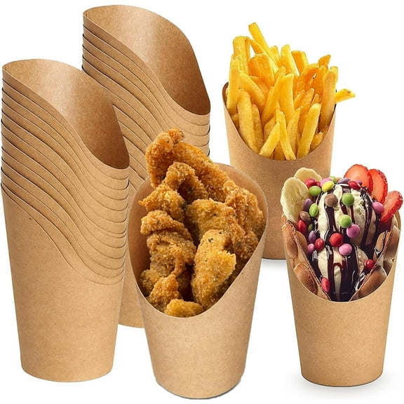 50Pcs Disposable Fries Holder,Bexikou 12 Oz Kraft Paper Charcuterie Cups, Disposable Party Cups for Ice Cream Charcuterie Chips Snack Waffle Popcorn Sandwich