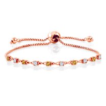 Gem Stone King 0.60 Ct Round Yellow Citrine 18K Rose Gold Plated Silver Bracelet for Women