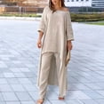 thumbnail image 2 of Women's 2 Piece Outfit Sets Casual 3/4 Sleeve T-Shirts Irregular Hem Wide Leg Pants Lounge Suits, 2 of 5