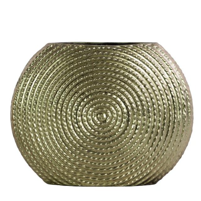 Benjara BM208624 Disque comme Vase en Métal de Forme Ronde avec Design Intégré&44; Or