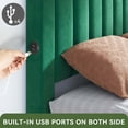 thumbnail image 4 of Dextrus Queen Size Bed Frame, Green Upholstered Bed Frame with USB Ports, Vertical Channel Velvet Headboard Platform Bed Frame, No Box Spring Needed, 4 of 7
