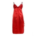 thumbnail image 4 of YOPTOP Robe de Pyjama pour Femmes en Satin Soyeux Longue Tenue de Nuit à Col en V, Rouge, G, 4 of 6