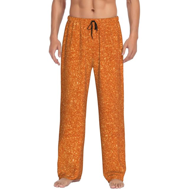 Balery Orange Glitter Pantalones de pijama para hombre, pijama ultraligero, pantalón de descanso-Small
