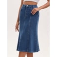 thumbnail image 2 of DARING DIVA Women's Denim Ruffle Below Knee Fishtail Jean Skirts Small Blue, 2 of 7