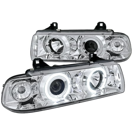 Spec-D Tuning For 1992-1998 Bmw E36 318I 325I Dual Halo Rim Projector Headlights Chrome/ Clear 1992 1993 1994 1995 1996 1997 1998
