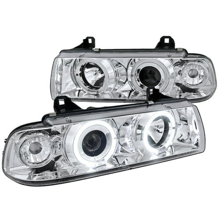 Headlamp Rim - Spec-D Tuning For 1992-1998 Bmw E36 318I 325I Dual Halo Rim Projector Headlights Chrome/ Clear 1992 1993 1994 1995 1996 1997 1998 (Left+Right)