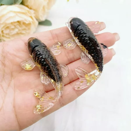 EOEMY Natural Quartz Crystal Gravel Carved Koi Drop Glue Lucky Fish Statue Resin Decor-Black Obsidian Quartz EOEMY Natural Quartz Crystal Gravel Carved Koi Drop Glue Lucky Fish Statue Resin Decor-Black Obsidian Quartz