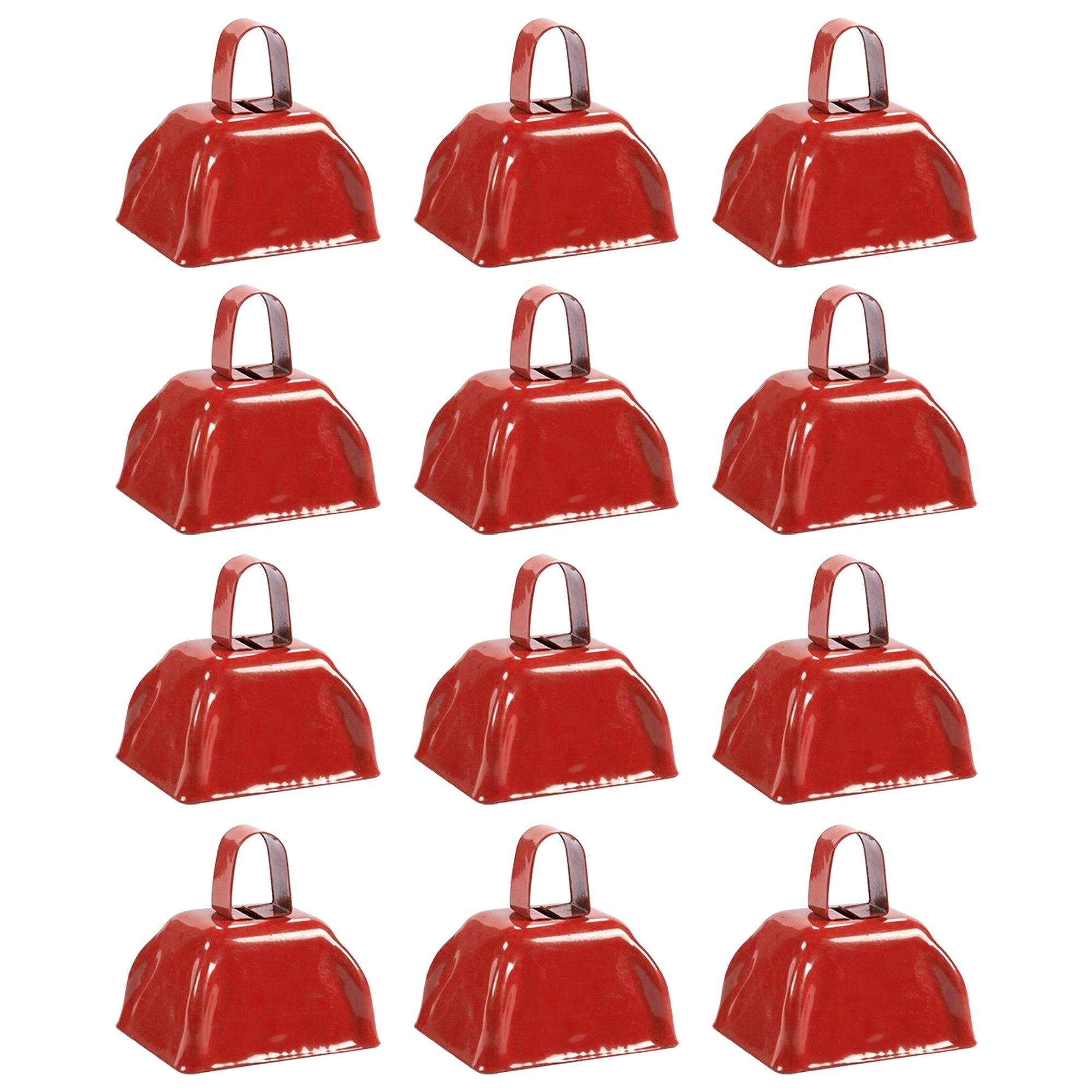 BLUE PANDA Mini Cowbell - Red Cowbells for Sporting Events - Noise Makers for Sporting Events - Celebration Noise Makers - 3-Inch, Iron, Pack of 12
