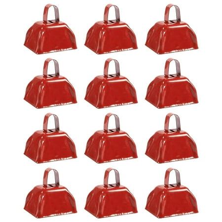 Blue Panda 12 Pack 3-inch Cowbells with Handle, Red Hand Percussion Cow Bells Noise Makers for Sporting Events, School Celebrations, Sports Parties, Football Games Noise Makers