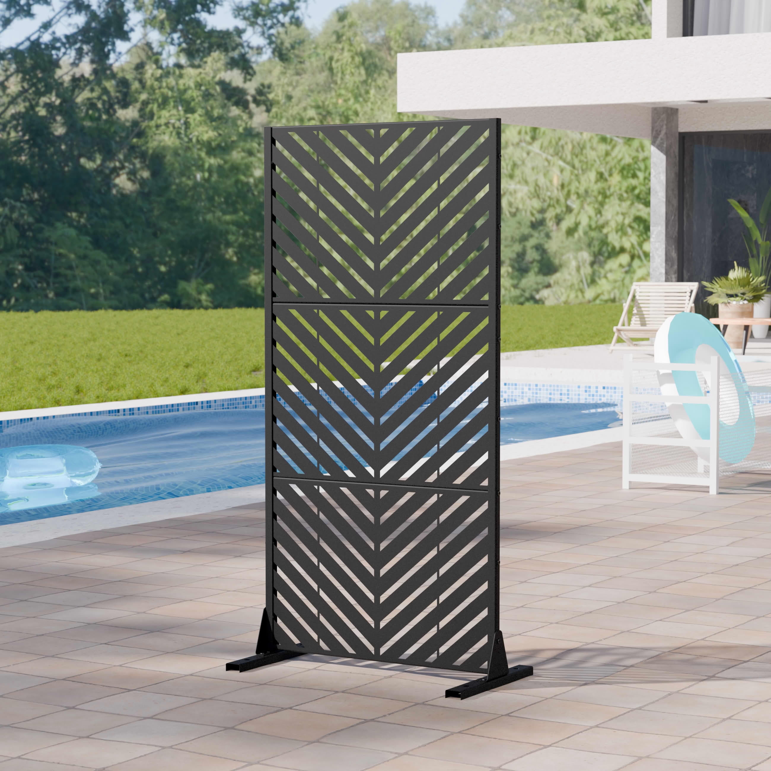 MAYEERTY Outdoor Metal Privacy Screen 5ft Black, 3-Panel Parallel Decorative Screen, Rust-Resistant for Patio