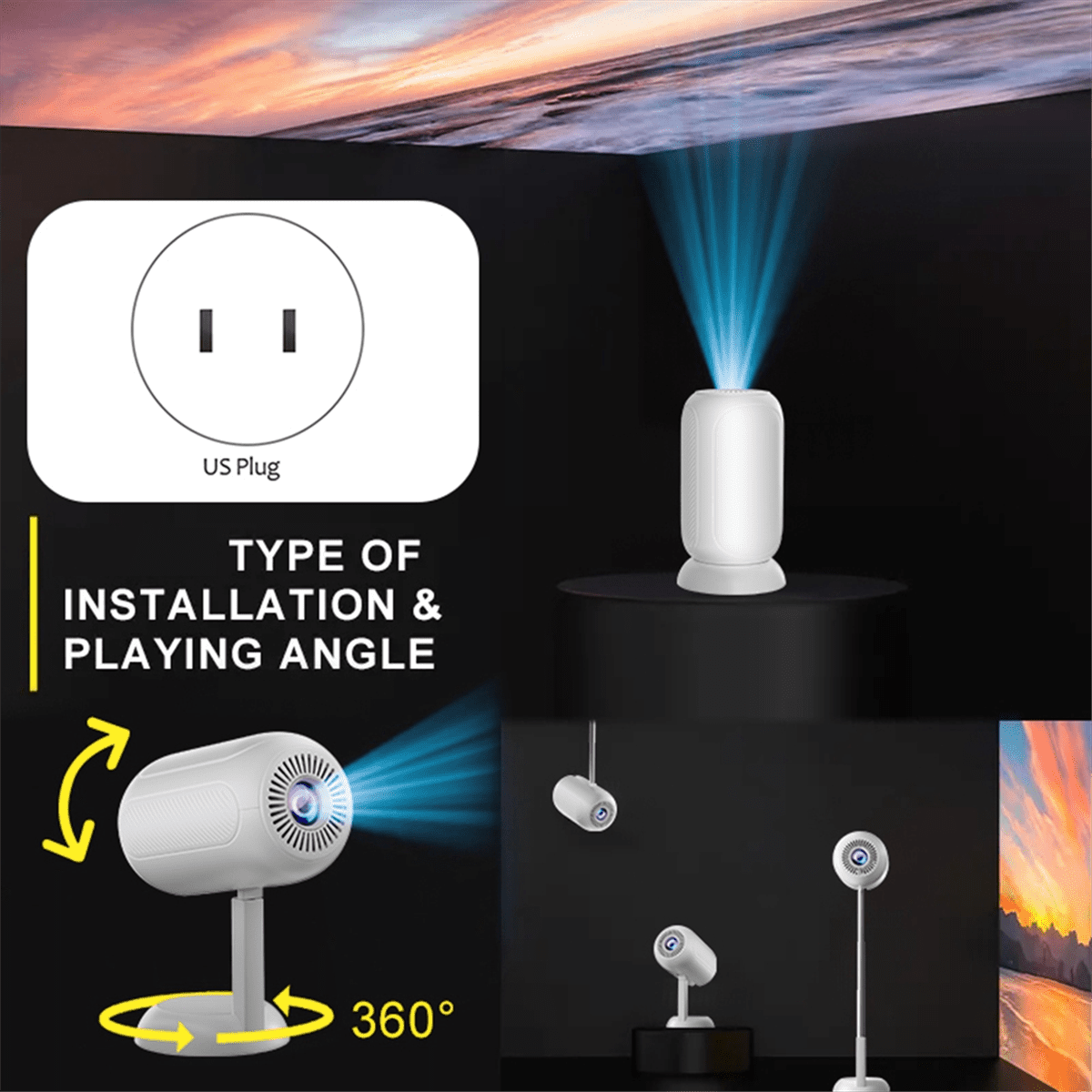 Smart Android Dual Band 2.4G 5G Wifi Projector Support 4K 1080P HD 3D Movie Freestyle Ceiling Home Theater US Plug