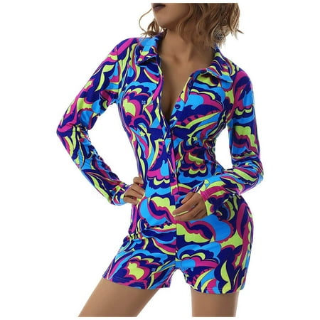 

TAIAOJING Two Piece Outfits for Women Fashion Knitted Printed Shorts Romper Button-Down V-Neck Jumpsuit Short Sleeve Bodysuit Pajamas Suit