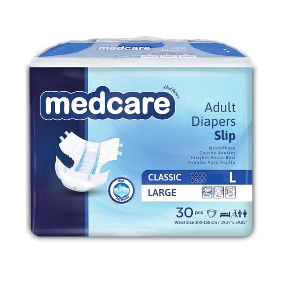 Medcare Adult Diaper Slip with Tabs – Large (39.37"–59.05") | 30 Pack | High-Absorbency, Unisex Incontinence Briefs, Leak-Proof & Comfortable Fit