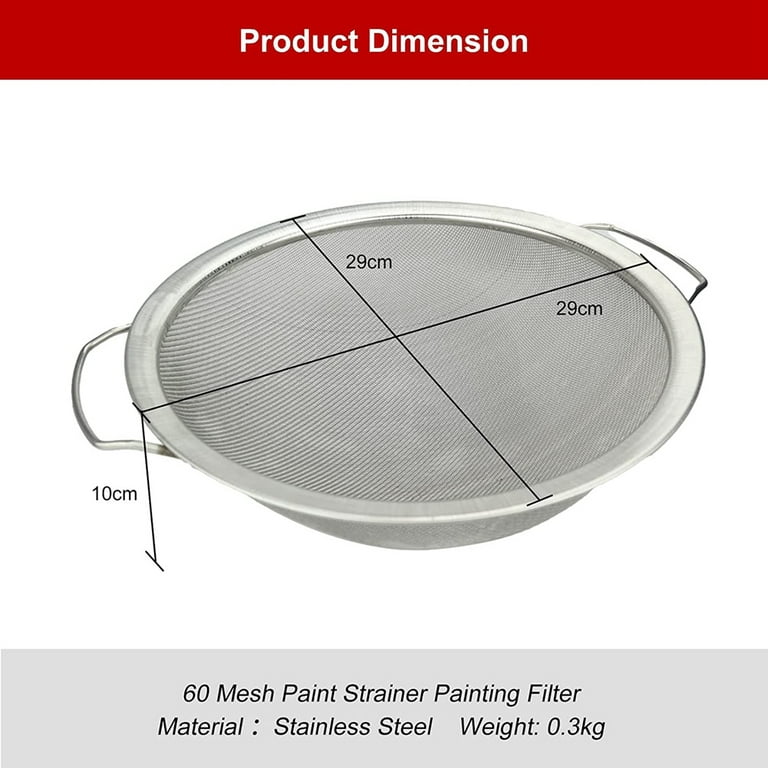 Paint Strainer Mesh Stainless Steel Paint Emulsion Honey Funnel Filter  Cover Filter Tool Product 60-Mesh 11.4Inch Width