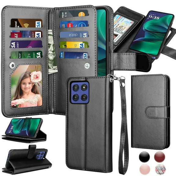 Takfox Moto G Stylus 5G 2025 Case, for Motorola Moto G Stylus 5G 2025 Wallet Case, PU Leather w Credit Card Holder Flip Cover [9 Card Slots][Kickstand] Magnetic Detachable Hard Case & Strap -Black