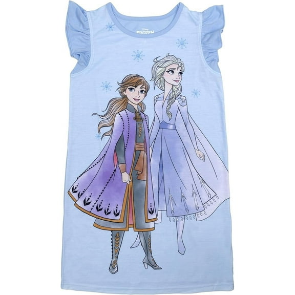Disney Frozen Big Girl's Anna and Elsa Blue Snowflake Flutter Sleeve Nightgown (Size 6)