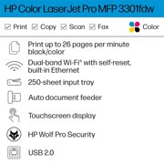 HP Color LaserJet Pro MFP 3301fdw Wireless Printer, Print, scan, copy, fax, Fast speeds, Easy setup, Mobile printing, Best for office, AI-enabled