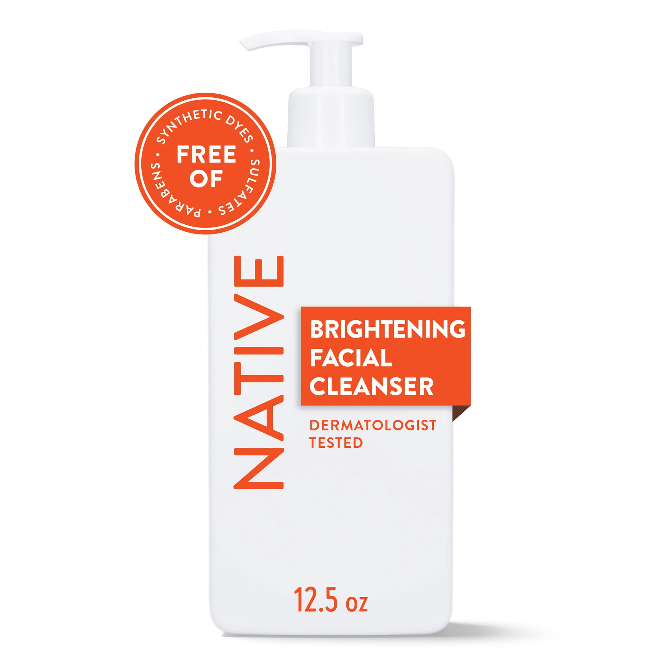 Native Brightening Face Wash, for Normal Combination Skin, Sulfate Free, with Niacinamide and Vitamin C, Dermatologist Tested, 12.5fl oz