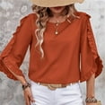 thumbnail image 6 of Gnshining Oversized Tops for Women Ruffle Sleeve Crew Neck Casual Tunic Pullovers Fall Fashion Loose Solid Color Blouse, 6 of 7