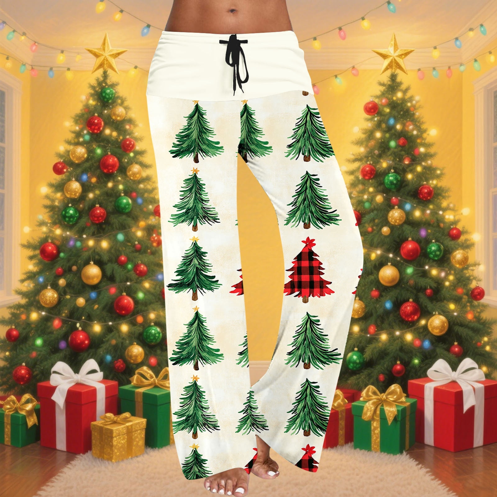 Pantalon De Pyjama Femme Noël - Imprimé Festif, Taille élastique, Jambes Larges - Confort Hiver - 7