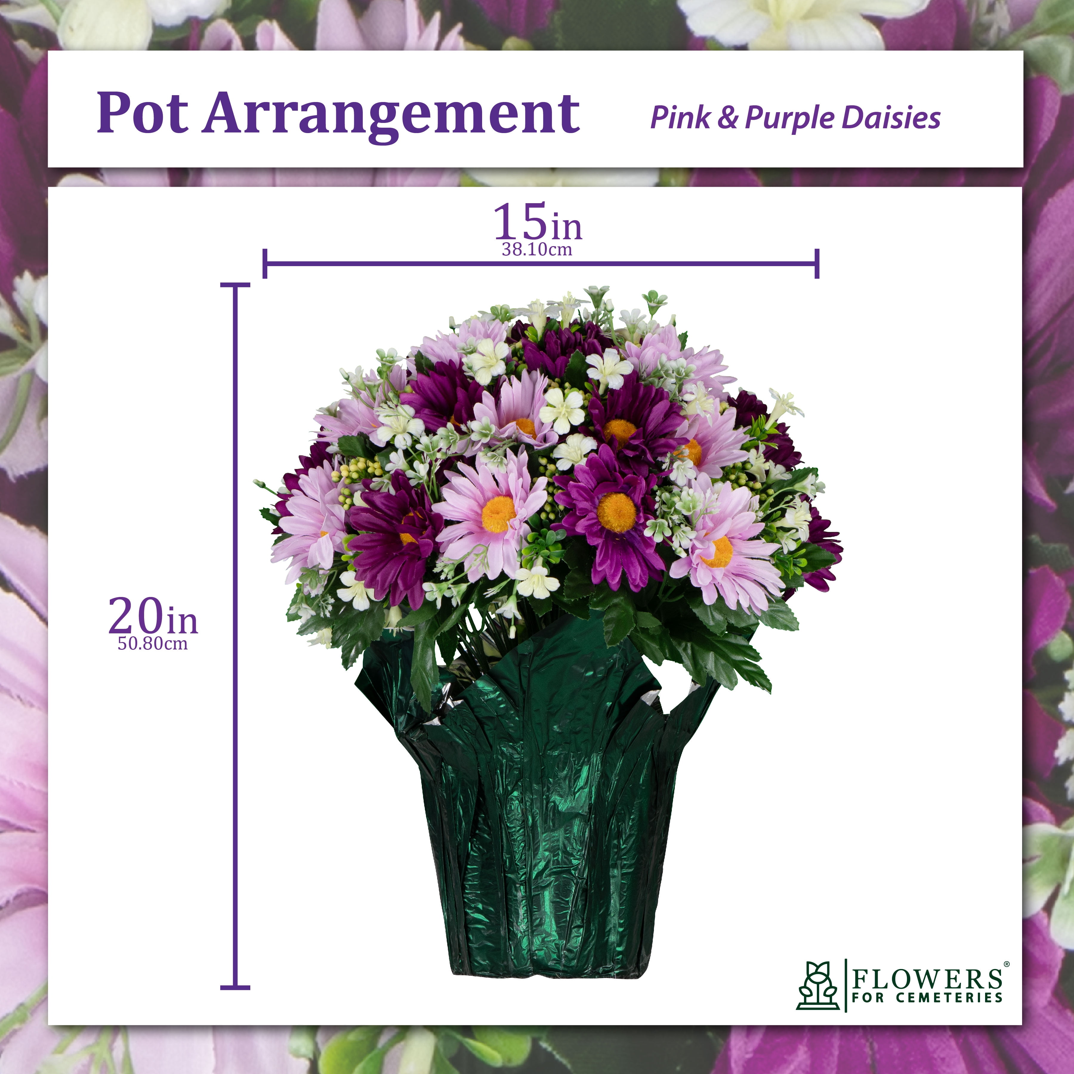 Sympathy Silks Artificial Flowers Pink and Purple Daisies Weighted Flower Pot