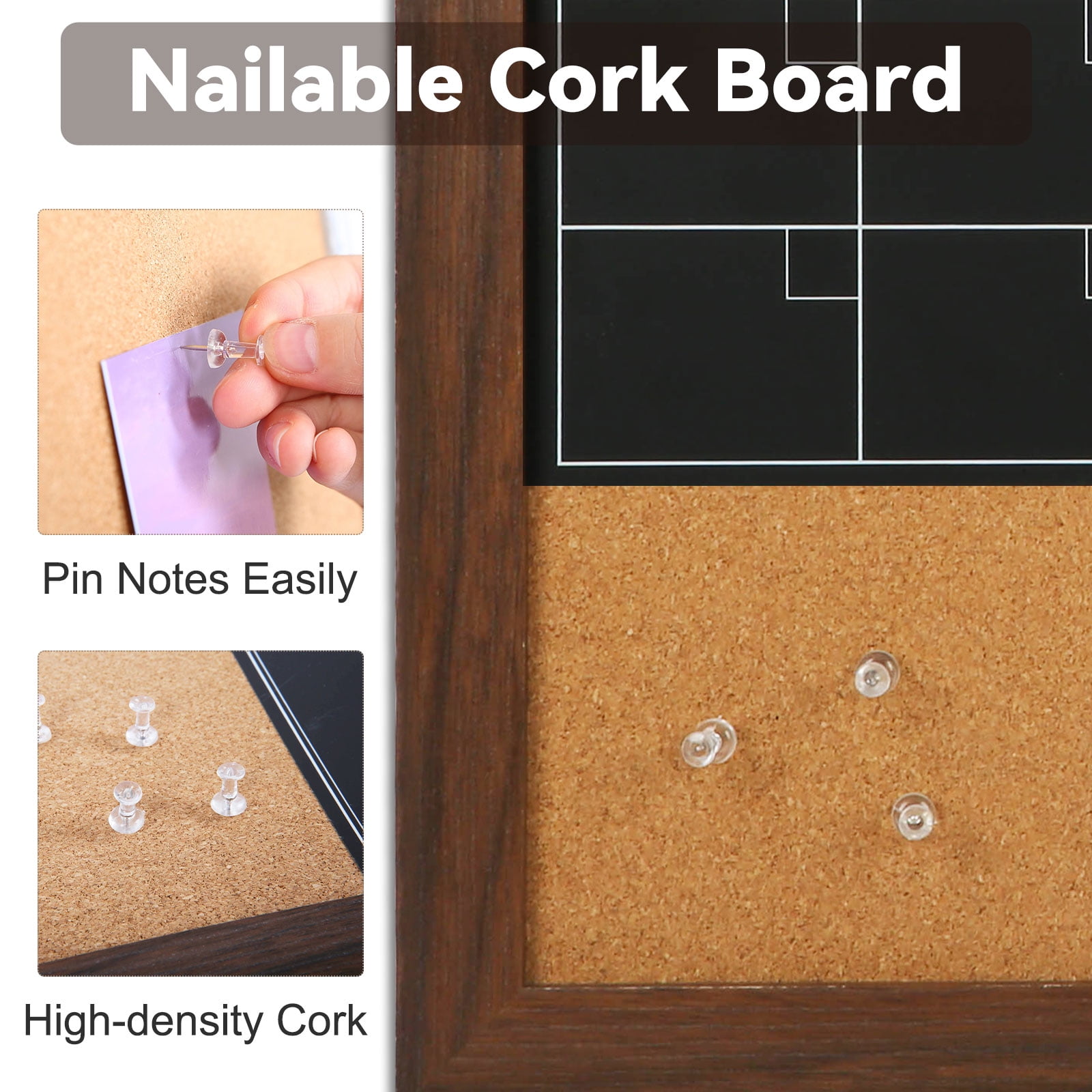 18" x 24" Chalkboard Calendar Corkboard Combo Bulletin Board Magnetic Calendar Chalkboard for Wall Combination Board Monthly Planner Blackboard Rustic Brown Frame with 2 Markers 6 Magnets 4 Pushpins