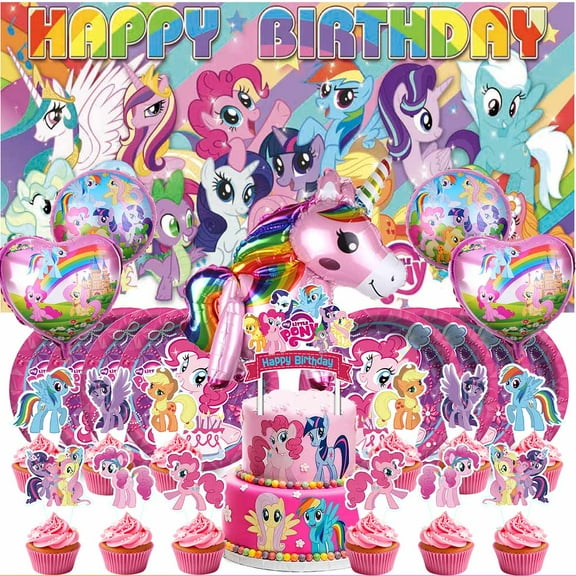 My Little Pony Party Supplies Decor Tableware Backdrop Banner Cake Topper Balloons Birthday Decorations
