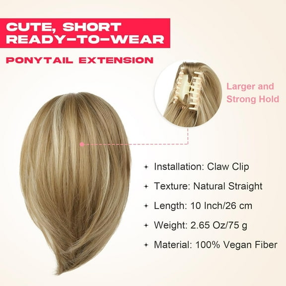 WEIF-Ponytail Extension - 10" Short Claw Clip in Ponytail Hair Extensions Messy Bun Hair Piece Natural Soft Synthetic Straight Pony Tail Hair Pieces for Women - Honey Blonde with Highlights