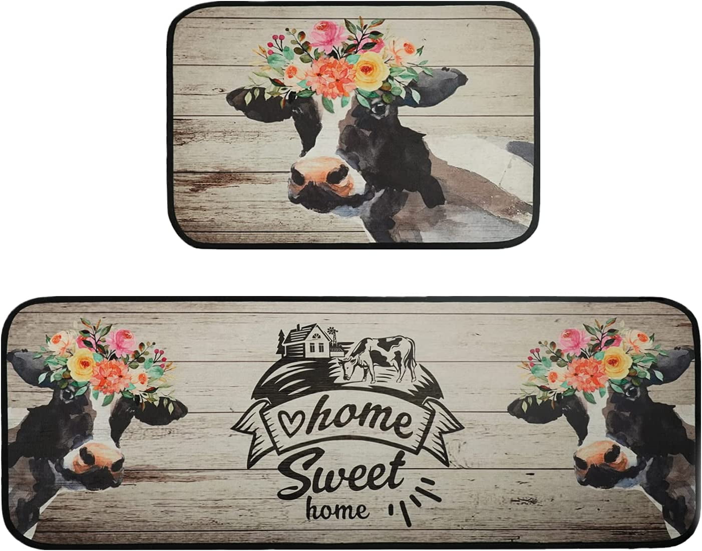 Farmhouse Kitchen Rugs Bull''s Head Flower Kitchen Mat Home Sweet Home ...