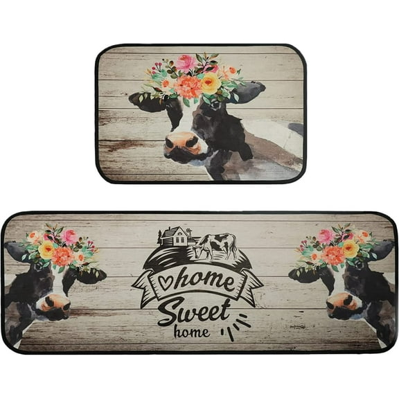 Farmhouse Kitchen Rugs Bull''s Head Flower Kitchen Mat Home Sweet Home Cow Floor Rug Non Slip Kitchen Runner Rug Throw Rugs Indoor/Outdoor Floor Mat for Home Kitchen Entrance Door Mat 17x30 17x47inch