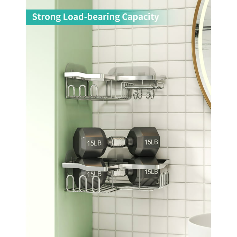 HapiRm Adhesive Shower Caddy Shower Organizer Shelf Build in Shampoo  Holder, No Drilling Rust Proof Stainless Steel Shower Storage Rack with 11  Hooks