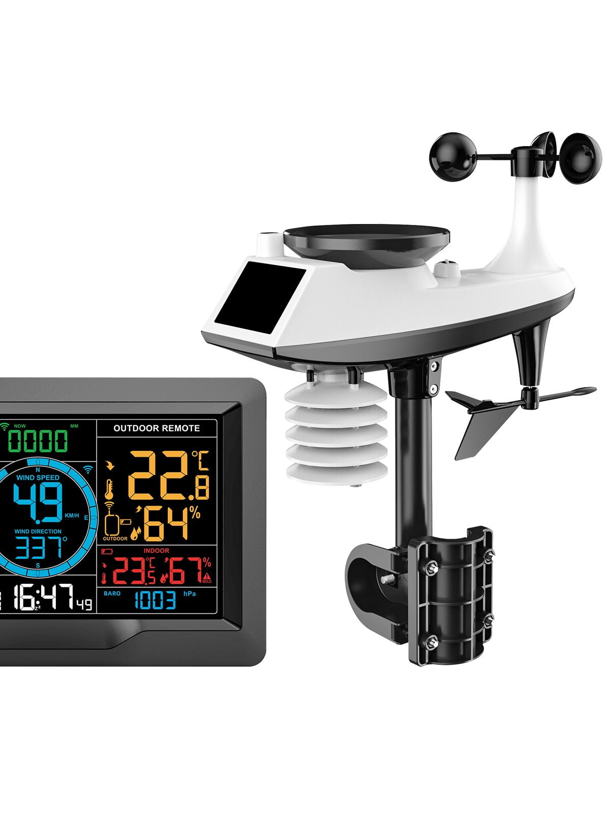 Wireless Professional Weather Station Temperature Humidity Sensor Wind Direction And Speed Barometric Alarm Clock ,Easy to Install