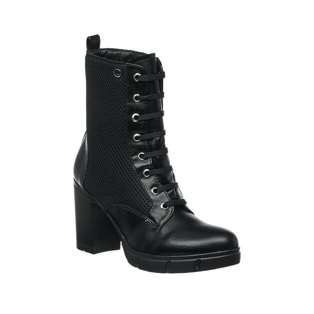Botas Negras Para Mujer Tacón Ancho Casuales Con Textura y Agujetas 046D1K negro 23 Incógnita 046D1K