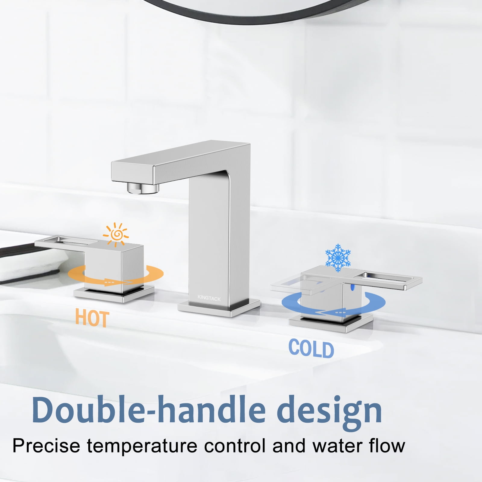 KINGTACK Bathroom Faucets for Sink 3 Hole, 8 inch Chrome Bathroom Sink Faucet with Pop Up Drain, 2 Handle Vanity Faucet with Water Supply Hoses
