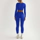 thumbnail image 4 of Conjunto de yoga de 2 piezas para mujer: top de manga larga con cuello cuadrado de color liso y pantalones deportivos, ropa deportiva ajustada, 4 of 7