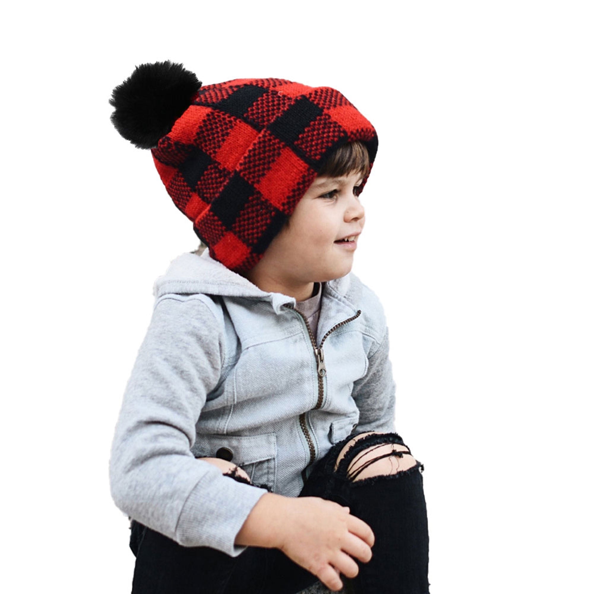 Parent-child Beanie Hats Set for Winter Skiing - Mama and Mini, Soft Headwear with Fur Ball, Thickened Knitted for Warmth and Christmas Gifts (2pcs