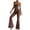 Coffee, variant on Womens Flare Jumpsuit Tummy Control Leopard Seamless Romper Workout Outfit Sleeveless Bodysuit