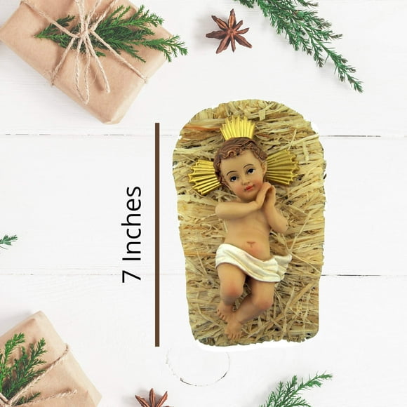 Infant Jesus Christ in Crib 2 Piece Resin Christmas Nativity Statue, 7 Inch