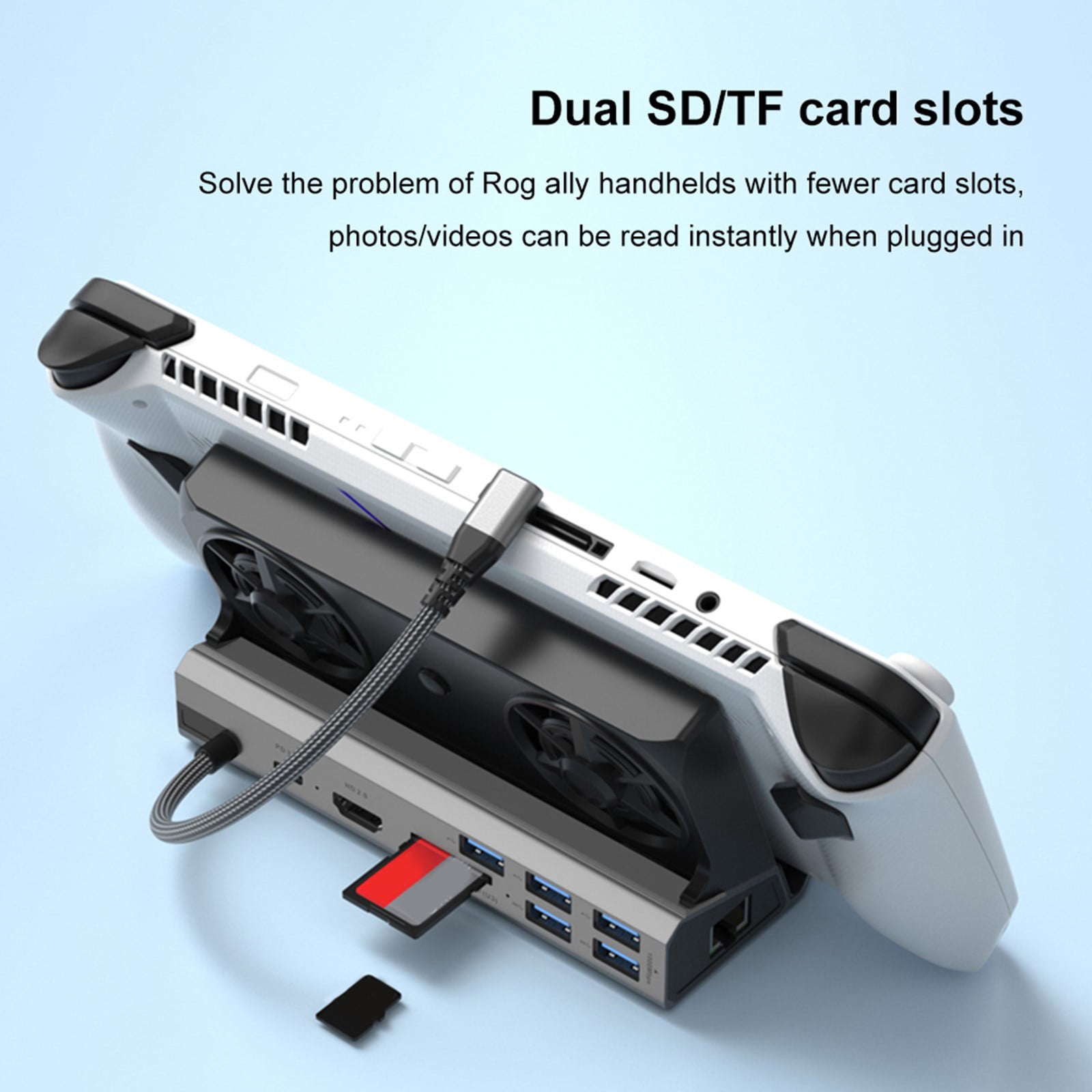 Docking Station for Steam Deck with 2 Fans, 4K 60Hz HD Multimedia Interface, USB 3.0/2.0, Gigabit RJ45, Compatible with ASUS Rog Ally/Switch, with 100W PD Charging Port-Black