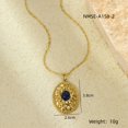 thumbnail image 2 of NICKSUN 18K Gold Plated Stainless Steel Hammered Oval Pendant Necklace, Natural Green Gemstone Inlay Vintage Luxury Paperclip Chain Clavicle Jewelry for Women, 2 of 4