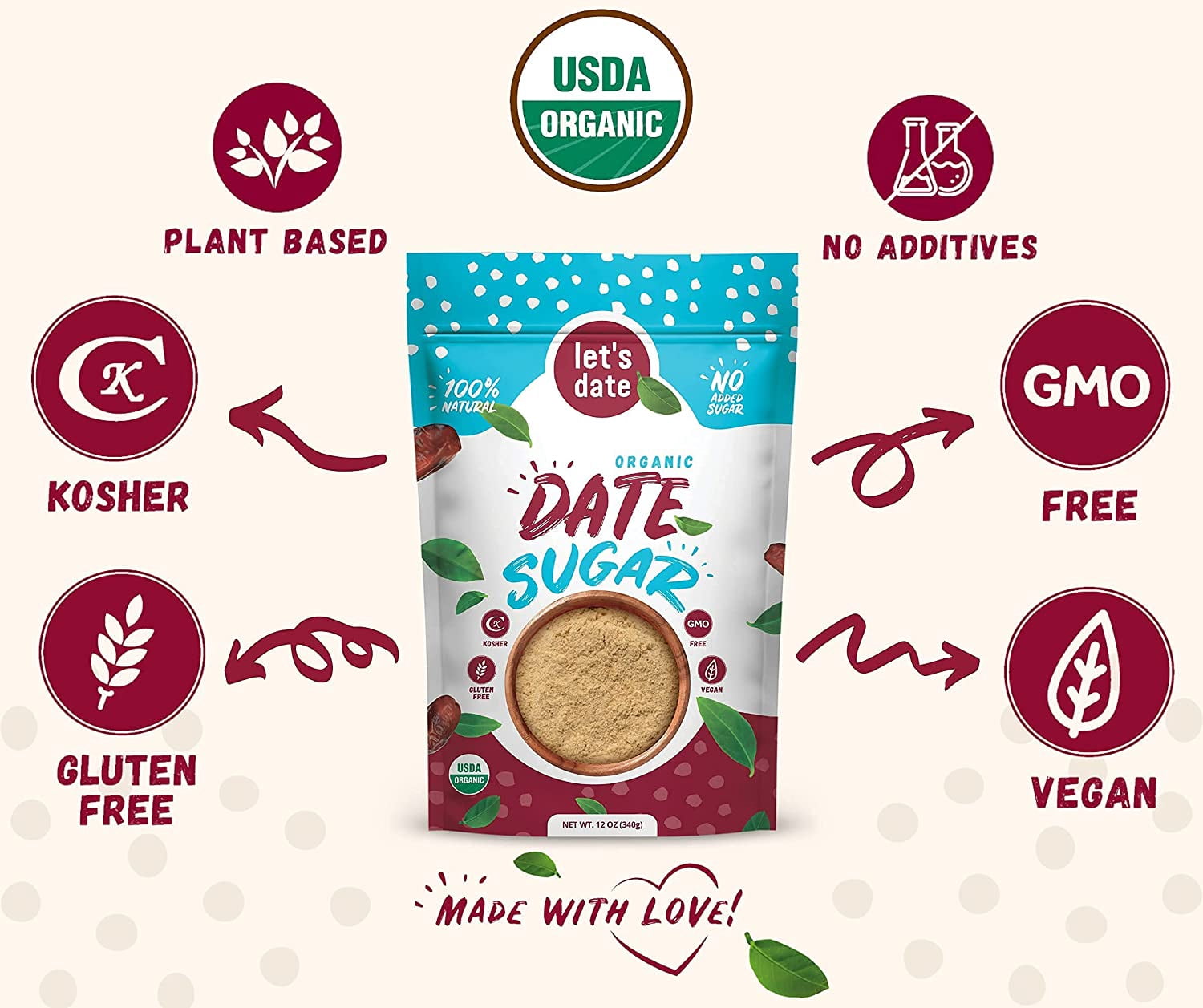 Pack of 6, Lets Date Organic Date Sugar, 12 oz