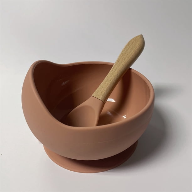 Cuenco de comida para bebé, cuenco de entrenamiento con ventosa de silicona anticaída para bebé, juego de cucharas, cuenco de silicona termoconductora