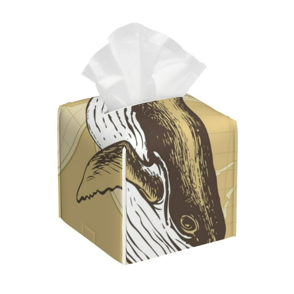 Fotbe We Live for Adventure Porta Pañuelos Decorativo de Cuero, Caja Cuadrada Moderna para Pañuelos Faciales, Organizador y Dispensador 5x5x5''