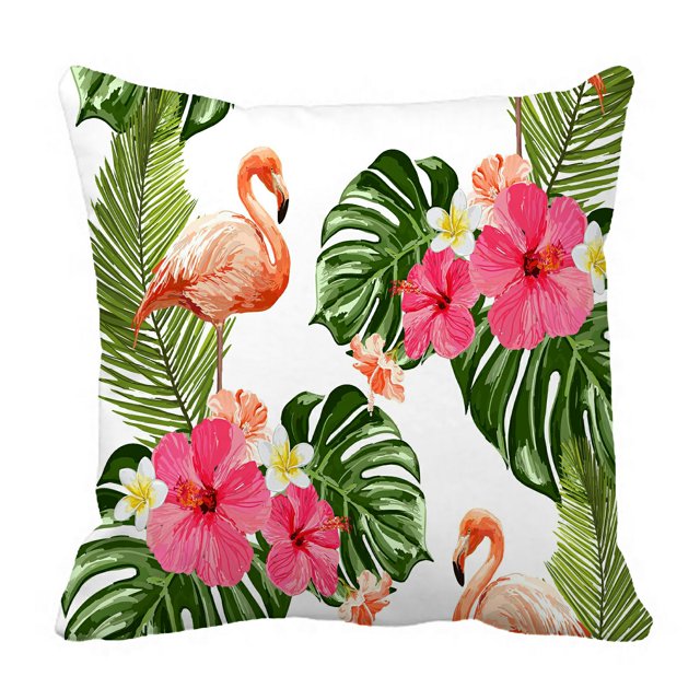 Funda de almohada ABPHQTO Verano Tropical Flamingo Flores Hojas 45x45 cm